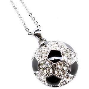 Fancy Silver Tone Crystal Soccer Ball Charm Pendant Necklace Elegant 