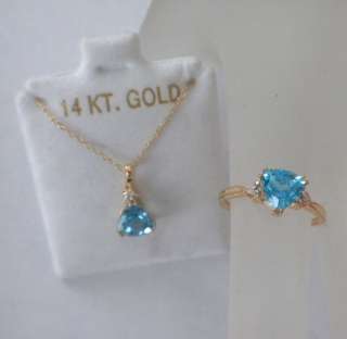 10 KT GOLD DIAMOND LONDON BLUE TOPAZ RING & PENANT  
