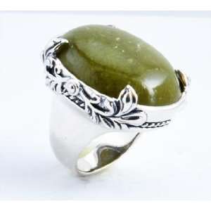  Barse Sterling Silver Oval Olive Jade Ring, 8 Jewelry