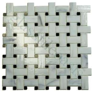   Shapes White Basketweave Pattern Collection Glossy Glass Tile   13818