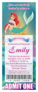Ariel Little Mermaid Personalized Ticket Invitations  