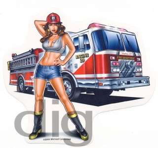 Sexy FIREFIGHTER PINUP GIRL & Fire Truck Sticker/Decal  