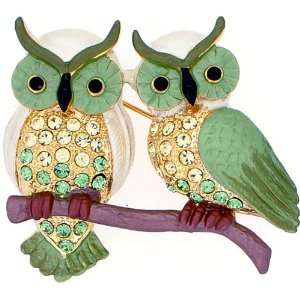    Green Couple Owl pin Swarovski Crystal Bird Pin Brooch Jewelry