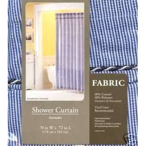 Nantucket Blue & White Seersucker Stripe Fabric Shower Curtain  