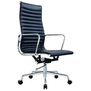   Ribbed Highback Office Chair in Geniune Black Leather: Office Products