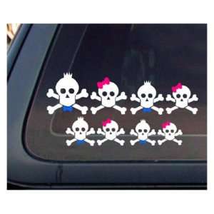 Skull Family Pink Bow & Blue Bow Tie Car Sticker Decal  