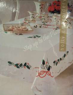 Lenox China HOLIDAY Holly Christmas Cut Out Embroidered Tablecloth /s 