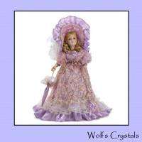 Victorian Style Lavender Lady Porcelain Doll Matching Gown Hat Parasol 