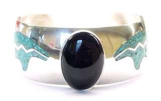 Black Onyx & Turquoise Sterling Cuff Bracelet ~ 6 1/2  