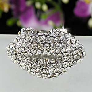   Dazzling Lips with Clear Swarovski Crystals Cocktail Ring R375  