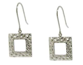 Sterling Silver 925 Square Hammered Dangle Earrings  