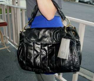 Donald J Pliner Womens Handbag ZIMI Black Designer Pleated Handbag NWT 