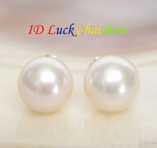   perfect round white pearls Earring 14K solid gold post j7777  