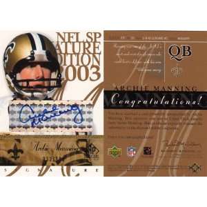 Archie Manning Signed Upper Deck Signature 3x4 Card   Signed NFL 