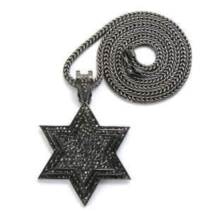Iced Out Pave Star of David Pendant w/Franco Chain Hematite Bk MP444HE
