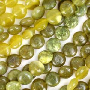  12mm Puff Coins Olivine Jade Gemstone Beads Arts, Crafts 