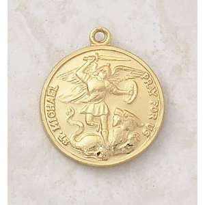 St. Michael Round 22 Kt Gold Over Sterling Patron Saint Medal Catholic 
