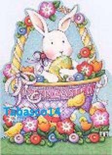 MARY ENGELBREIT EASTER BUNNY IN BASKET 5x7 FABRIC BLOCK NOT IRON ON 