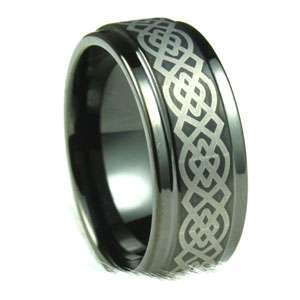 Mens Black Celtic Tungsten Carbide Ring Wedding Band  