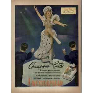 SONJA HENIE. .. 1945 Chesterfield Cigarettes Ad, A3128. See SONJA 