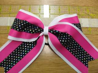 white pink& black hologram dot Cheerleading Bow  