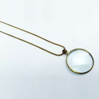 vintage MAGNIFYING GLASS NECKLACE antique brass PENDANT  