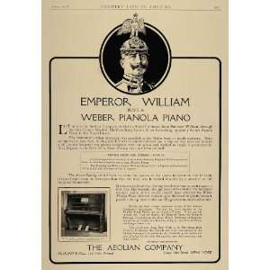 1906 Ad Aeolian Weber Pianola Player Piano William II   Original Print 