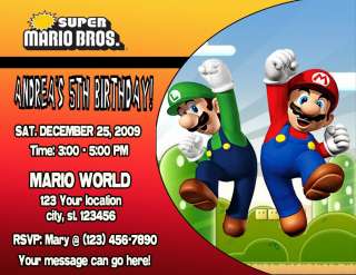 SUPER MARIO BROS GALAXY KART BIRTHDAY PARTY INVITATIONS VIP PASSES AND 