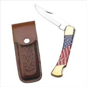 Patriotic Usa Vintage Folding Pocket Knife Leather Case:  