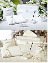 White or Ivory Wedding Set Guest Book pen basket card box ring pillow 