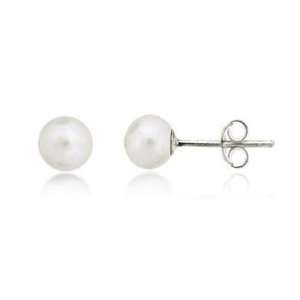   Silver Freshwater Cultured White Pearl 5.5mm Stud Earrings Jewelry