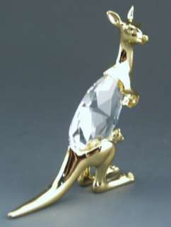 New In Box Lencia Austrian Crystal 22k Gold Plated Kangaroo w/ Joey 