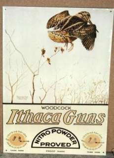 Ithaca Nitro Powder Guns Tin Sign Woodcock Hunting  