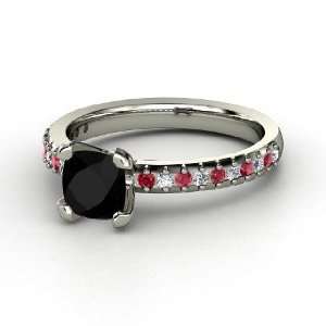   Ring, Cushion Black Onyx Sterling Silver Ring with Diamond & Ruby