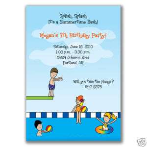 Kids Pool Party Invitations Swimming Swim Birthday Fun  