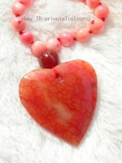 ink red coral  jixueshi stone heart pendant Necklace  