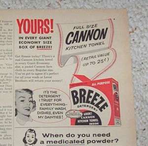 1956 Breeze laundry Soap detergent Cannon towel OLD AD  