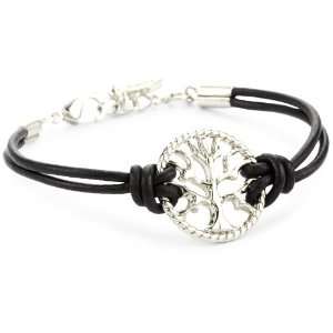 Ettika Silver Colored Tree of Life Black Leather Bracelet 