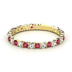 Rich & Thin Band, 14K Yellow Gold Ring with White Sapphire & Ruby
