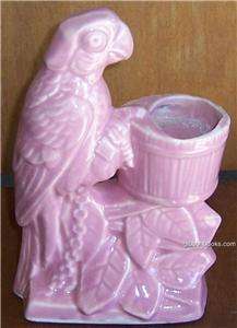 Vintage Nelson McCoy Pottery Pink Parrot with Barrel Planter. Marked 