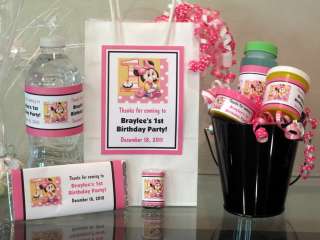 Minnie Mouse 1st Birthday PDF CD w/ Invitation Favors Water Candy Gum 
