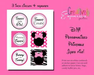 Custom Minnie Mouse Party supplies, you print, choose 1  