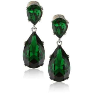 Kenneth Jay Lane Emerald Color Teardrop Silver Clip Earring   designer 