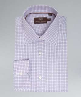 Hickey Freeman purple check cotton spread collar dress shirt
