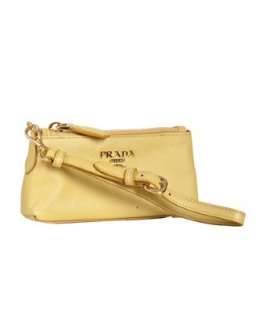Prada yellow saffiano leather small zip wristlet pouch   up to 