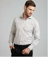 Hickey Freeman brown striped cotton spread collar dress shirt style 
