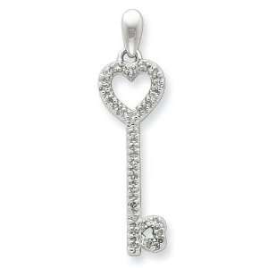  Sterling Silver Diamond Heart Key Pendant Jewelry