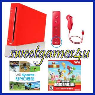 New Nintendo Red Wii Console 2 Games Bundle Mario Bros 0045496880354 