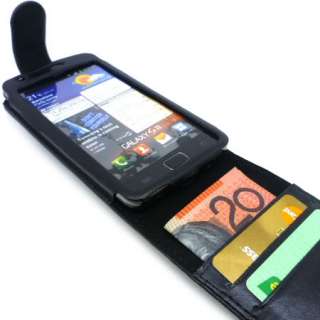 Premium Black Wallet Style Leather Case Cover Samsung Galaxy S 2 II 