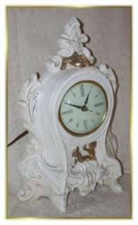 Vintage White & Gold Victorian Style MANTEL CLOCK w/Angels Cherubs 